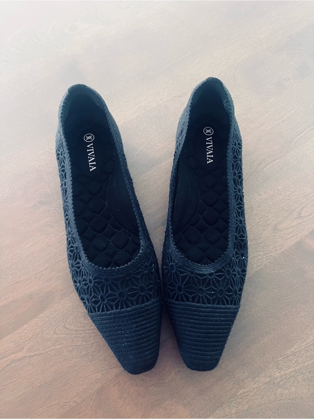 VIVAIA Black Lace Pointed Ballet Flats